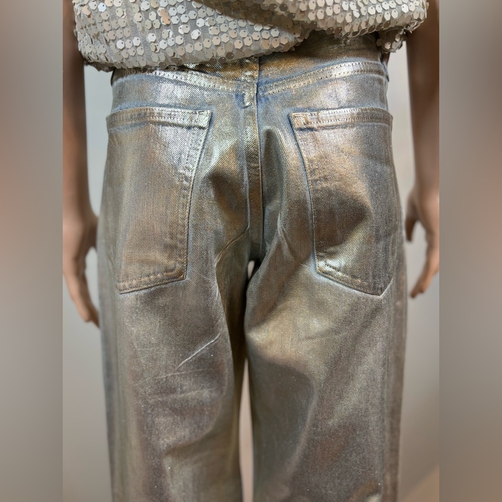 NWT ZARA MID WAIST TRF WIDE LEG FOIL WOMEN JEANS Size 4 - Picture 9 of 15